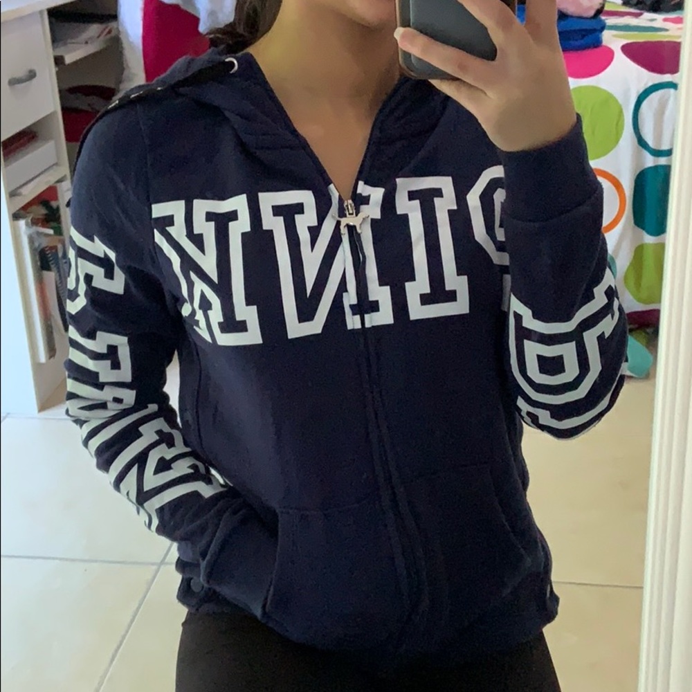 PINK zip up blue jacket with hood size small